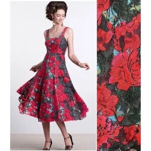Tracy Reese Anthropologie - Red/Black "Noisette" Lace Tulle DressSize 12